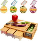 Bamboo Cutting Board with Trays, Lids and Storage Containers - Easy-to-Use Multi-Function Meal Prep Station with Juicing Grooves - 4 Multi-Function Graters Included with Food Slide-Out Slot - Image 2