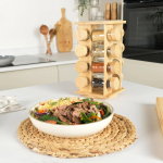 Bamboo Spice Rack – Rotating Rack, 16 Jars Included & Screw Top Lids, Compact, Long Lasting Freshness, Spices & Seasonings, Countertop Spice Organiser, Spice Storage, Free Standing - Image 4