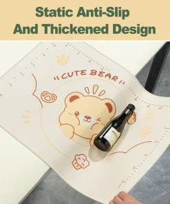 QELEG Non-Stick Silicone Baking Mat, 28'' X 20" Non Slip Pastry Mats Reusable Silicone Rolling Out Dough Mat with Measuremen and Edge Heightening Beige