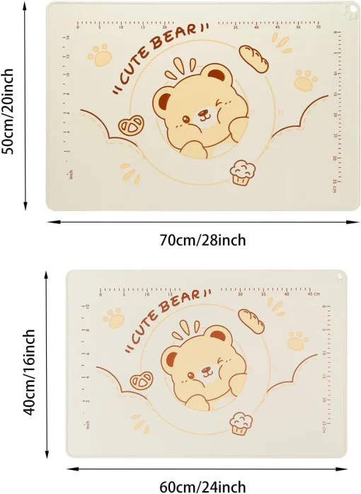 QELEG Non-Stick Silicone Baking Mat, 28'' X 20" Non Slip Pastry Mats Reusable Silicone Rolling Out Dough Mat with Measuremen and Edge Heightening Beige - Image 2