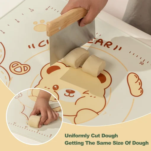 QELEG Non-Stick Silicone Baking Mat, 28'' X 20" Non Slip Pastry Mats Reusable Silicone Rolling Out Dough Mat with Measuremen and Edge Heightening Beige - Image 3