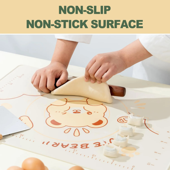 QELEG Non-Stick Silicone Baking Mat, 28'' X 20" Non Slip Pastry Mats Reusable Silicone Rolling Out Dough Mat with Measuremen and Edge Heightening Beige - Image 4