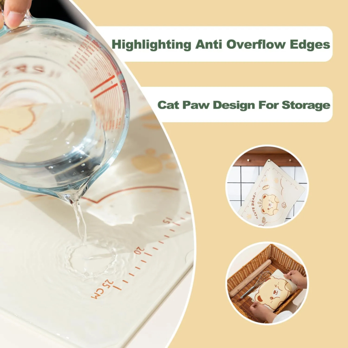 QELEG Non-Stick Silicone Baking Mat, 28'' X 20" Non Slip Pastry Mats Reusable Silicone Rolling Out Dough Mat with Measuremen and Edge Heightening Beige - Image 5