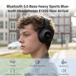 Nokia Wireless Bluetooth 5.0 On-Ear Headphones, Pair Two Devices Simultaneously Studio Headphone, aptX Low Latency 41 Hours Comfortable Wired Built-in Microphone Headsets for iPhone, E1200 Black