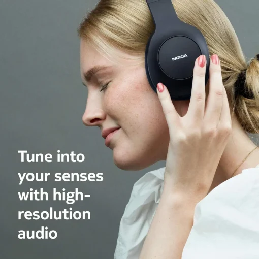 Nokia Wireless Bluetooth 5.0 On-Ear Headphones, Pair Two Devices Simultaneously Studio Headphone, aptX Low Latency 41 Hours Comfortable Wired Built-in Microphone Headsets for iPhone, E1200 Black - Image 2