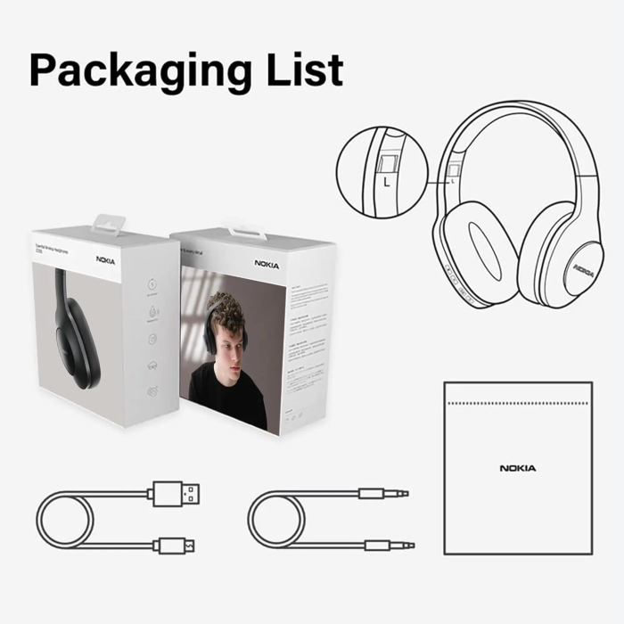 Nokia Wireless Bluetooth 5.0 On-Ear Headphones, Pair Two Devices Simultaneously Studio Headphone, aptX Low Latency 41 Hours Comfortable Wired Built-in Microphone Headsets for iPhone, E1200 Black - Image 8
