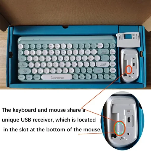 Wireless Keyboard and Mouse Combo,85 Keys Retro Keyboard with Round Keys, 2.4G Portable Keyboard Mouse Set for Desktop/Laptop/Windows PC（Keyboard and Mouse Share only 1 USB Receiver） - Image 2