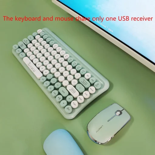 Wireless Keyboard and Mouse Combo,85 Keys Retro Keyboard with Round Keys, 2.4G Portable Keyboard Mouse Set for Desktop/Laptop/Windows PC（Keyboard and Mouse Share only 1 USB Receiver） - Image 3