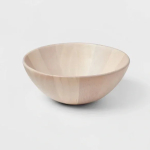 White Washed Rubberwood Serving Bowl. Deep rounded modern, fresh natural look. This versatile bowl is ideal for serving fruits, salads and other dishes.