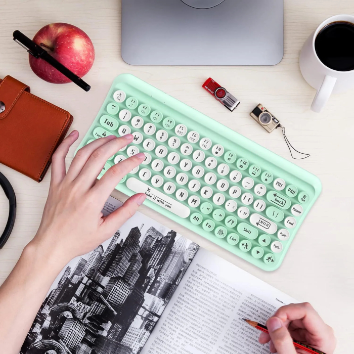 Wireless Keyboard and Mouse Combo,85 Keys Retro Keyboard with Round Keys, 2.4G Portable Keyboard Mouse Set for Desktop/Laptop/Windows PC（Keyboard and Mouse Share only 1 USB Receiver） - Image 5