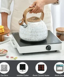 Stainless Steel Whistling Tea Kettles, 2.5 Quart Teapot with Anti-heat Wood Grain Silicone Handle - Whistling Stainless Steel Tea Pot Modern Tea Kettles