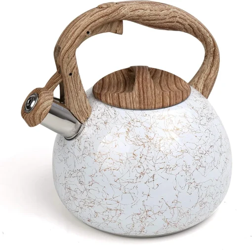 Stainless Steel Whistling Tea Kettles, 2.5 Quart Teapot with Anti-heat Wood Grain Silicone Handle - Whistling Stainless Steel Tea Pot Modern Tea Kettles - Image 2