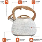 Stainless Steel Whistling Tea Kettles, 2.5 Quart Teapot with Anti-heat Wood Grain Silicone Handle - Whistling Stainless Steel Tea Pot Modern Tea Kettles - Image 3