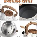 Stainless Steel Whistling Tea Kettles, 2.5 Quart Teapot with Anti-heat Wood Grain Silicone Handle - Whistling Stainless Steel Tea Pot Modern Tea Kettles - Image 5