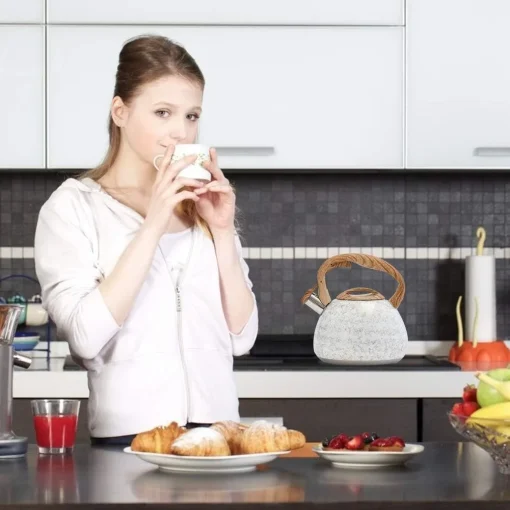 Stainless Steel Whistling Tea Kettles, 2.5 Quart Teapot with Anti-heat Wood Grain Silicone Handle - Whistling Stainless Steel Tea Pot Modern Tea Kettles - Image 7