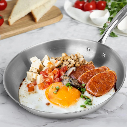imarku Stainless Steel Frying Pan - 3 Ply Steel Skillet - Professional Grade Pans for Cooking - 12 Inch Stainless Steel Cooking Pan Hammered Surface