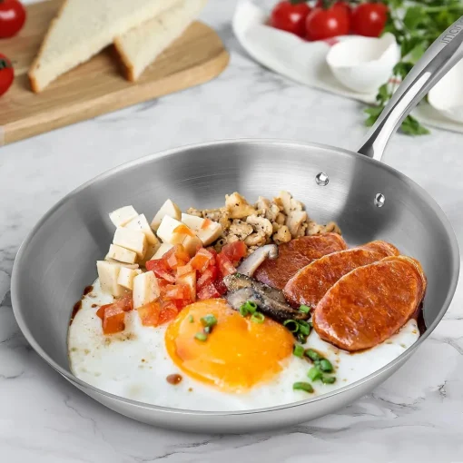 imarku Stainless Steel Frying Pan - 3 Ply Steel Skillet - Professional Grade Pans for Cooking - 12 Inch Stainless Steel Cooking Pan Hammered Surface - Image 7