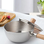 Traditional Japanese Milk Pot, Nostick Milk Sauce Pot with Glass Lid, Instant Noodle Pot with Wooden Handle, Kitchen Cooking Tool - 20cm - Image 4