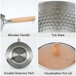 Traditional Japanese Milk Pot, Nostick Milk Sauce Pot with Glass Lid, Instant Noodle Pot with Wooden Handle, Kitchen Cooking Tool - 20cm - Image 5