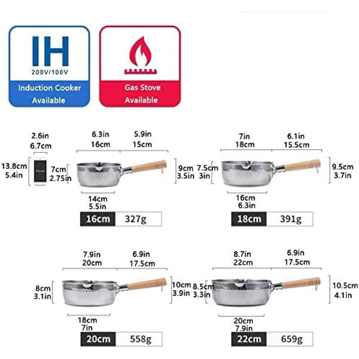 Traditional Japanese Milk Pot, Nostick Milk Sauce Pot with Glass Lid, Instant Noodle Pot with Wooden Handle, Kitchen Cooking Tool - 20cm - Image 7