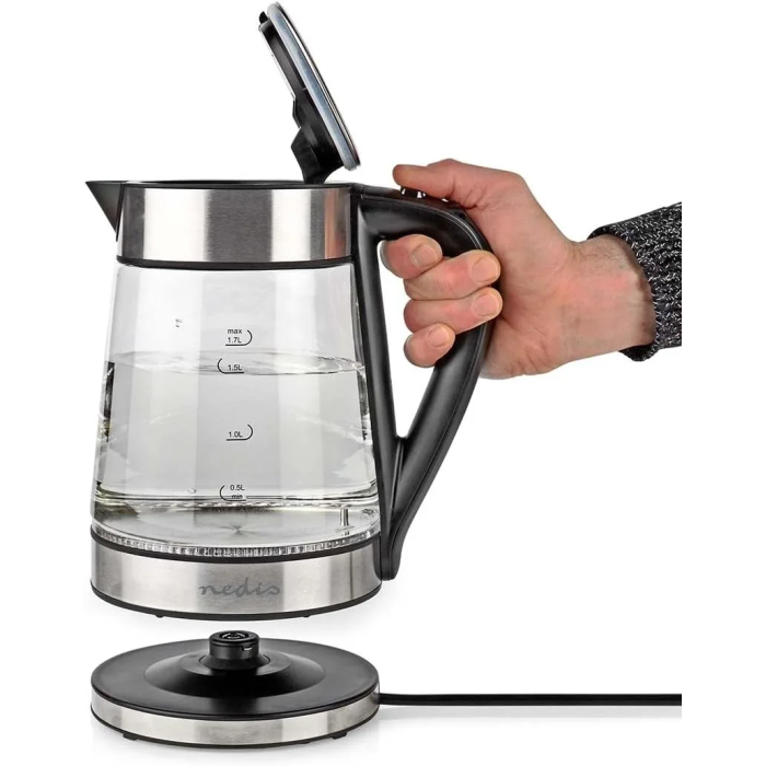 INCO NEDIS SmartLife Kettle, Wi-Fi 1.7L Glass, 60,70,80,90, 100°C, Temperature Display Rotatable 360 Degrees, Concealed Heating Element, Strix Controller Boil Dry Protection, Android IOS, WIFIWK10CGS, - Image 3