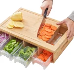 Bamboo Cutting Board with Trays, Lids and Storage Containers - Easy-to-Use Multi-Function Meal Prep Station with Juicing Grooves - 4 Multi-Function Graters Included with Food Slide-Out Slot - Image 4