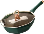 YOSELF Generic Octagonal Frying Pan Woks Nonstick Pan Cooking Saucepan for Picnic Outdoors Home, Green, 32cmx10cm - Image 2