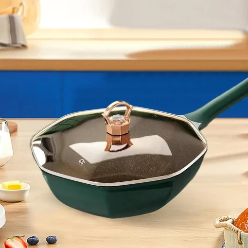 YOSELF Generic Octagonal Frying Pan Woks Nonstick Pan Cooking Saucepan for Picnic Outdoors Home, Green, 32cmx10cm - Image 5