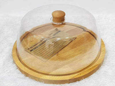 33*18cm Acrylic Cake Stand with Wooden Handle and Dome - High-quality, handcrafted cake stand with a shatterproof dome and stylish wooden handle, perfect for... - Image 3