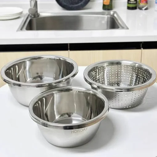 Stainless Steel Porous Colander, Large Capacity 3 PIC, Rice Washing Bowl and Strainers Set for Washing Vegetables and Fruits and Draining Cooked - Image 2