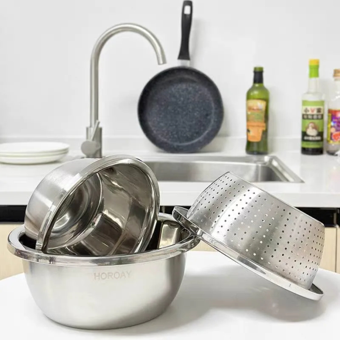 Stainless Steel Porous Colander, Large Capacity 3 PIC, Rice Washing Bowl and Strainers Set for Washing Vegetables and Fruits and Draining Cooked - Image 3