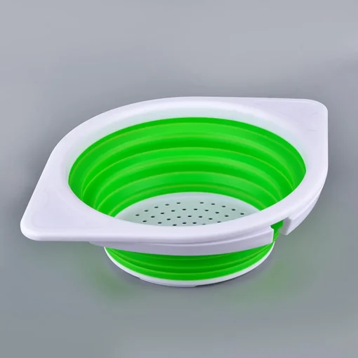 Collapsible Silicone Colander with Bracket, 4.5 Quart Kitchen Vegetable and Fruit Washing Basket, Drainer Tool (Green and Orange) - Image 3