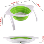Collapsible Silicone Colander with Bracket, 4.5 Quart Kitchen Vegetable and Fruit Washing Basket, Drainer Tool (Green and Orange) - Image 5