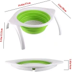 Collapsible Silicone Colander with Bracket, 4.5 Quart Kitchen Vegetable and Fruit Washing Basket, Drainer Tool (Green and Orange) - Image 5