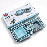 Click to see full view Oren Empower 10 Pieces Foldable Food Plate Trays Set/Stackable Tray Organizer Container Nesting Storage Display Plate for Salad Snack Fruit/Easy to Carry for Travel and Picnic - Blue & Grey - Image 2