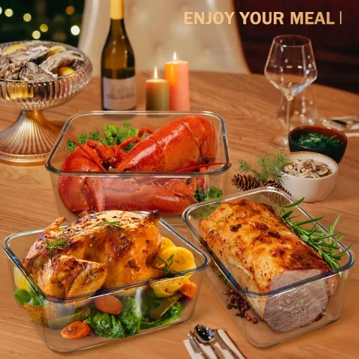 Large Glass Storage Containers with Lids, Big Marinade Food Containers for Rotisserie Chicken Meal Prep Turkey Watermelon Potluck, XL Extra Large Freezer Safe Storage Container Airtight 200oz/26cup - Image 8