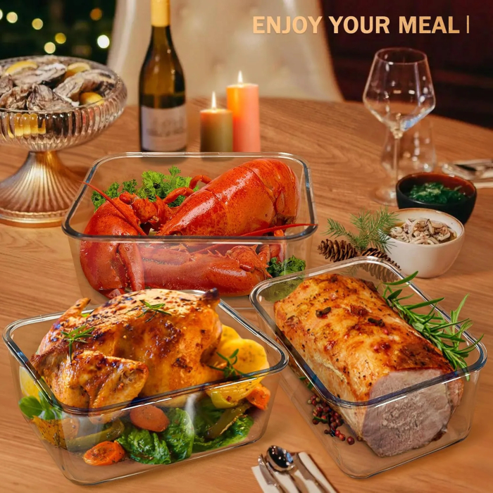 Large Glass Storage Containers with Lids, Big Marinade Food Containers for Rotisserie Chicken Meal Prep Turkey Watermelon Potluck, XL Extra Large Freezer Safe Storage Container Airtight 200oz/26cup - Image 8