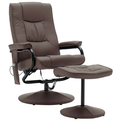 vidaXL Massage Recliner with Ottoman Brown Faux Leather - Image 2