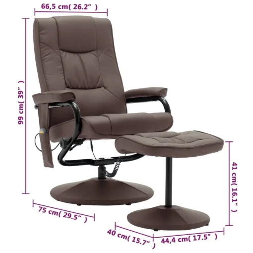 vidaXL Massage Recliner with Ottoman Brown Faux Leather - Image 11