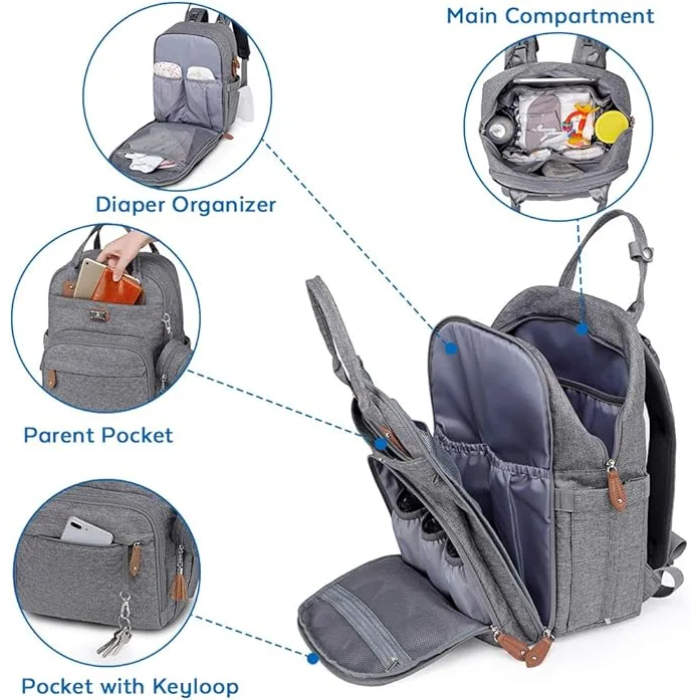 klineus Large Baby Changing Bag Backpack with Changing Mat and Pacifier Holder - Image 3