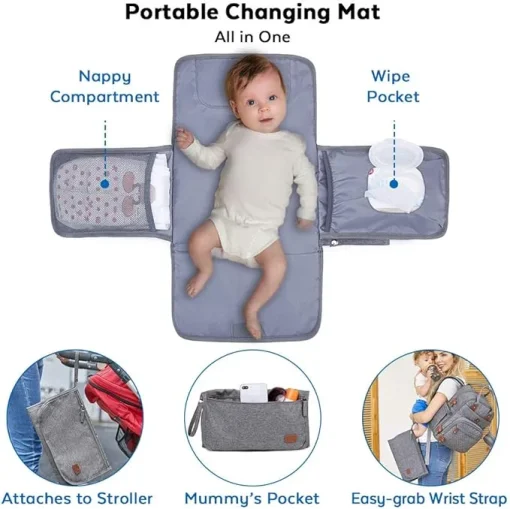 klineus Large Baby Changing Bag Backpack with Changing Mat and Pacifier Holder - Image 5