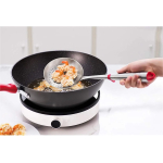 SUPOR Strainer Stainless Steel Colander Serving Spoons, Ladle Set Colander with Red Anti-scald Silicone Ring Kitchen Tool 14.4"x 4.8" (Silver) Skimmer Ladle