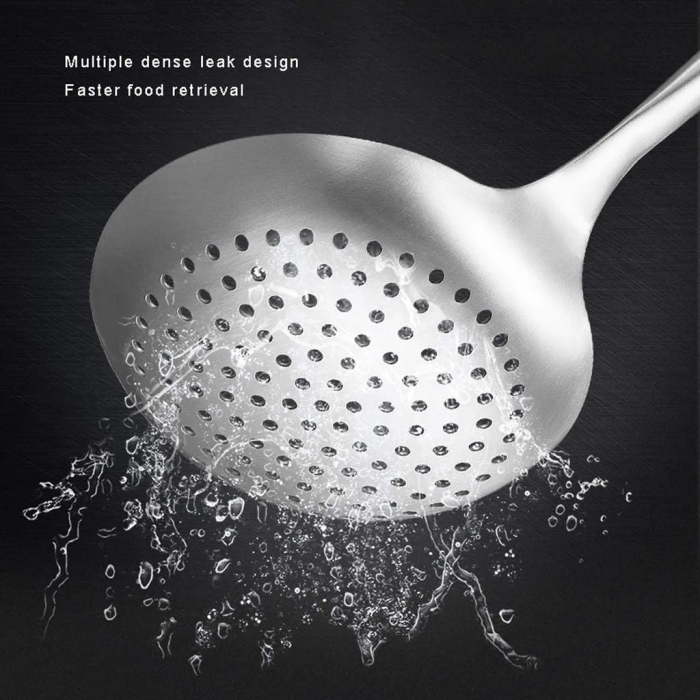 SUPOR Strainer Stainless Steel Colander Serving Spoons, Ladle Set Colander with Red Anti-scald Silicone Ring Kitchen Tool 14.4"x 4.8" (Silver) Skimmer Ladle - Image 5
