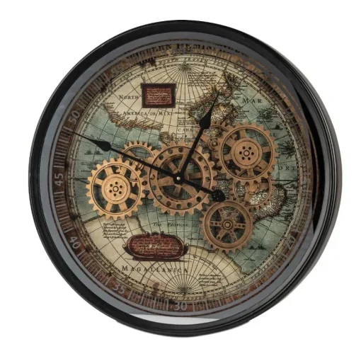 Wall clock WORLD MAP ANTIQUE with moving gears D. 60cm Formano - Image 2