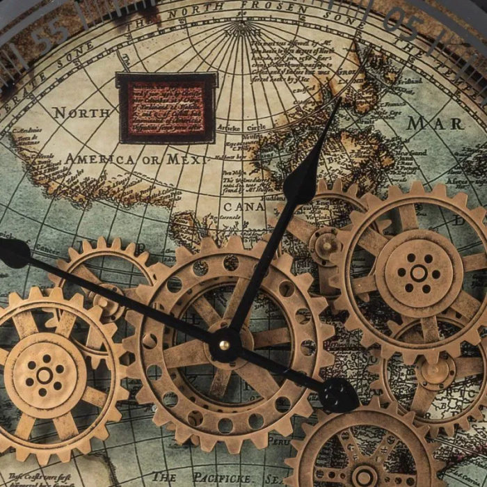 Wall clock WORLD MAP ANTIQUE with moving gears D. 60cm Formano - Image 3