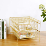 DESIGNA Desk Organizer Letter Tray Grid Wire Drawer Organizer Desktop Storage,Gold