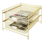 DESIGNA Desk Organizer Letter Tray Grid Wire Drawer Organizer Desktop Storage,Gold - Image 4