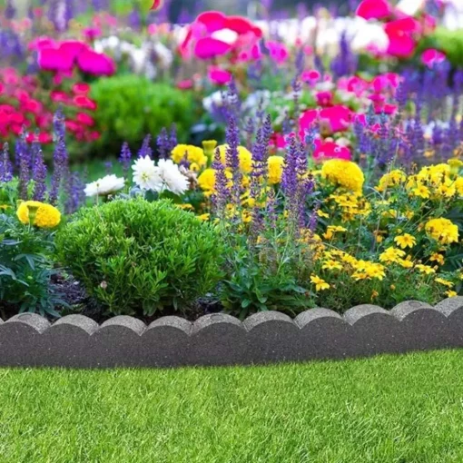 Flexi Curve Scalloped Garden Edging Rubber Landscape Scallop Lawn Border Edging Section 120cm (4ft), Grey, Pack of 1 - Image 2