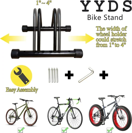 YYDS Bike Stand，Adjustable Bike Rack Garage, Indoor/Outdoor Bicycle Stand, Tire width adjustable 1”to 4”,Bike Stand Floor for Mountain and Road Bike - Image 5