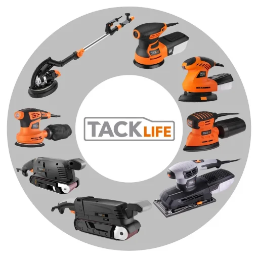About this item Ã£2-In-1 Bench & Belt SanderÃ£Provided with two metal screw clamps, TACKLIFE belt sander can be turned over and fixed to table, acting as a bench sander, lock-on button helps to free your hand, providing more convenience and flexibility. Ã£13Pcs Sanding BeltsÃ£Come with 6pcs 120 grits and 7pcs 80 grits aluminum oxide sanding belts, saving your money, meeting the requirements for your different projects. Metal clamping lever for easy and quick sanding belt change. Ã£Power & Variable-Speed DesignÃ£5 Amp motor offers great power to the sanding surface, delivering efficient removal and high quality finish. Variable-speed knob with 6 dials enables you to match the best speed to the application from 0-560rpm. Ã£High Performance Dust Collection SystemÃ£The dust collecting box is detachable, can be easily installed and removed, easy to clean dust. Two vacuum dust adapters, 32mm and 35mm make it possible to connect your vacuum cleaner, reaching the perfect dust collection effect. Ã£Notes & Full PackageÃ£When meeting the problem that the belt slipping, adjust the screw at the bottom to a proper position, then the belt will run in track. Full package: TACKLIFE PSFS1A belt sander; 13pcs sanding belts; 2 screw clamps; 2 vacuum adapters; user manual; 2 Year Customer Support. Belt Sander 3Ã18-Inch With 13Pcs Sanding Belts, Bench Sander With Variable-Speed Control, Fixed Screw Clamps, Dust Box, Vacuum Adapters, 10Feet (3 Meters) Length Power Cord PSFS1A - Image 3